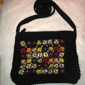 Vintage Liz Claiborne Black Crochet Shoulder Bag